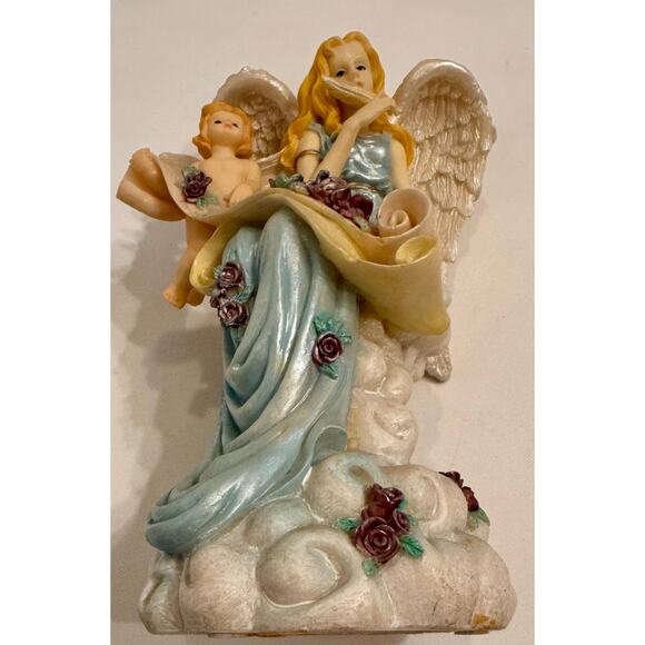Vintage Musical Angel Child Resin Figurine 9" Hark The Herald Angels Sing Works - Picture 2 of 9